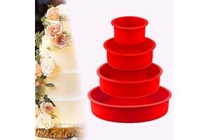 EVDZNA Moule à Gâteau en Silicone, 4 Pièces Antiadhésif Ensemble de Moules à Gâteaux Ronds, 10 cm 15cm 20cm 25cm, pour Gâteau de Mariage, Convient pour le four et le Réfrigérateur (Rouge)