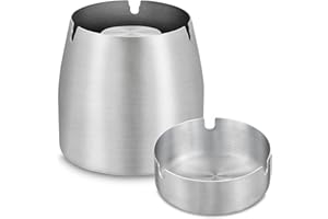 BOXLUNT Cenicero Exterior, 2 in 1 Cenicero con Tapa, Acero Inoxidable Ceniceros Originales, Antiolores Cenicero Portatil para El Hogar / Jardín / Bar / Restaurante / Oficina / Hotel - Plata