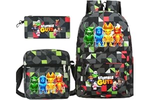 Puruuige 3 Teile/satz Stumble Guys Rucksack Kinder Schultasche Nette Cartoon Student Schultern Taschen Federmäppchen für Kinder Zurück zu Schule Geschenke