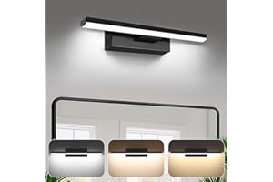 SERBASIC LED Spiegelleuchte Badwand 330°Drehbar Lampe Badezimmer,30cm 6W 600LM Badezimmer Lampe 3 Farbiges Licht Wand Lampen für bad,Spiegellampen,Schminktisch Beleuchtung Schwarz