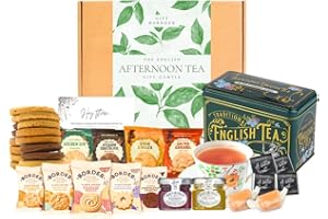 GIFT HARBOUR English Afternoon Tea & Biscuit Christmas Hamper - Gift Hamper, Tea Gift Set, Food Hamper Gifts for Women & Men, Assorted Shortbread Biscuits with Strawberry Jam, Honey, Fudge & Chocolate