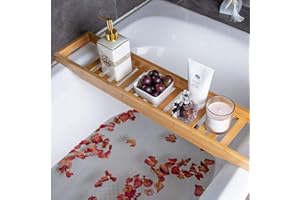 ARKIFACE JBNS Bañera De Almacenamiento En Rack De Bambú De Madera Bañera Estante De Baño Estante De La Bandeja De Almacenamiento Ordenado Caddy Organizador De Brown