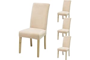 SUKAIKEQA Dehnbarer Stuhlbezug, Hochstuhlbezug, Bürostuhlbezug, (Satz 4/6/8 Stück mit Rückenlehne), geeignet für Wohnzimmer, Küche, Party und Hotel (4, .Beige)