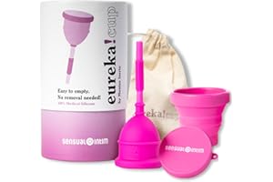 Eureka! Cup + Esterilizador | Se Vacía sin Sacar de la Vagina | Copa Menstrual Talla M/L | Comodidad e Higiene fuera de casa | 100% Silicona Médica | Reutilizable y Fácil de Limpiar