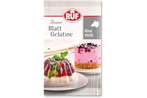 ‎RUF RUF Blatt Gelatine Rind, halal-zertifiziert, 100% Rindergelatine, Halal Food, Bindung von Torten, Desserts und Halal Süßigkeiten, glutenfrei, 12 Blätter
