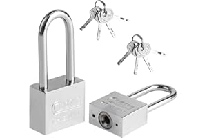 BBTCXJS Lot de 2 cadenas à anse longue avec clés, cadenas robuste avec clés, cadenas à clé d'extérieur résistant aux intempéries pour abri de jardin, casier, clôture, garage, portail de jardin, valise