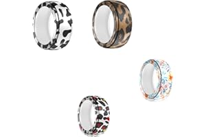 (4 Pack) Case for OURA Ring 4, yystao Silicone Protecive cover Fit S size(6/7/8/9) - Lightweight, Scratch-resistant, Black cow,leopard print,Colourful Leopard,Flowers and plants