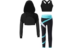 Alvivi Conjunto Chándal de Gimnasia Rítmica para Niñas Sudadera Capucha de Deportiva y Tanks Top y Leggings Largos Ropa de Entrenamiento Correr 5-16 Años
