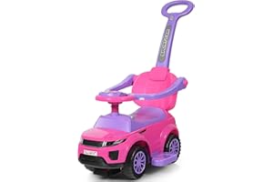 GOPLUS 3 en 1 Correpasillos para Bebés de 1-3 Años, Coche sin Pedales con Espacio de Almacenaje, Coche de Empuje Infantil con Sonido, Asa de Empuje Extraíble y Barra de Seguridad 89x43x84 cm (Rosa)