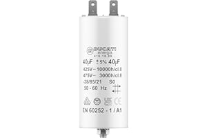 VOLET TECH Condensateur 40 uF pour Moteur Monophasé - Utilisation pour Kärcher, Pompe de Piscine, Porte de Garage - 425/450V/475V - Condensateur de Démarrage/Permanent avec Cosses 6,4mm