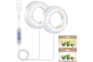 ‎KULLSINSS Kullsinss 9 CM Pflanzenlampe led, 5000K Vollspektrum Pflanzenlicht für Zimmerpflanzen, Decken Grow Light mit 6/12/16 Stunden, 3 Lichtmodi, 5 Stufen Dimmbar, Wachstumslampen für Pflanzen (2-Kopf)