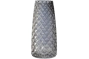 TONGXU Glass Flower Pot, Height 22 cm, Decorative Vase Modern Semi-Transparent Grey, Vase for Office Home Plate, Pineapple Texture