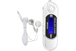 VIFER MP3 Player with Earphone, Portable USB MP3 Player Digital Music Player with LCD Screen Support 32GB TF Card & FM Radio (Silver)