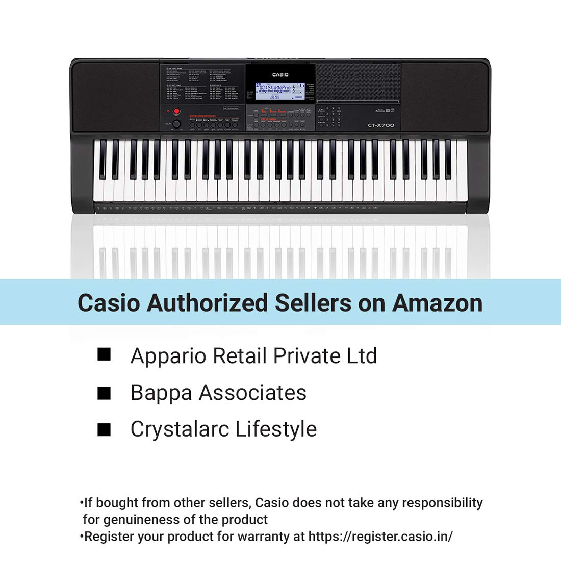 Casio CT-X700 61-Key Touch Sensitive Portable Keyboard with Carry Case (Black) - Image 4