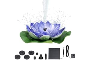 Skystuff Solar Water Pump Fountain With 6 Nozzles - 1.2W Lotus Pump for Garden Pond, Pool, Bird Bath, Water Feature - Purple