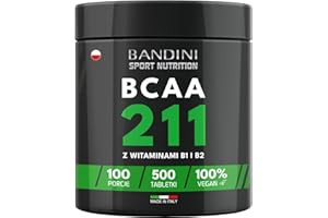 ‎BANDINI Bandini® BCAA 2:1:1 – 500 Tabletek Suplement diety z aminokwasami rozgałęzionymi (BCAA) w proporcji 2:1:1, wzbogacony witaminami B1 i B6. Idealny dla sportowców i osób aktywnych fizycznie.