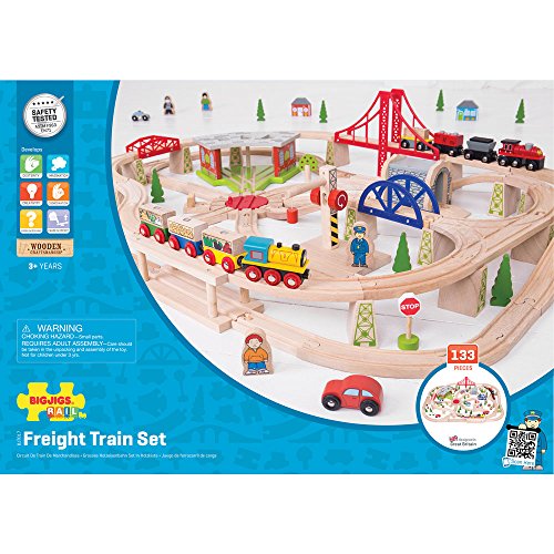 Bigjigs Rail Wooden Freight Train Set with Storage Box - 130 Pieces