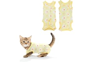 PLUSHCEWT Body post Operatorio Gatto,Tutina Gatto post Operatoria,Tuta da Recupero per Gatti,Tutina post Operatoria Gatto per Impedire Leccare Ferita Addominale Dopo l'intervento Chirurgico (Egg Yolk, XL)