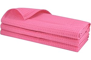 Gariella - 3 Geschirrtücher aus 100% Baumwolle, Waffel-Piqué 70 x 50 cm, Handtuch, Küchentuch, Spültuch, Putztuch, Farbe: Rosa Pink