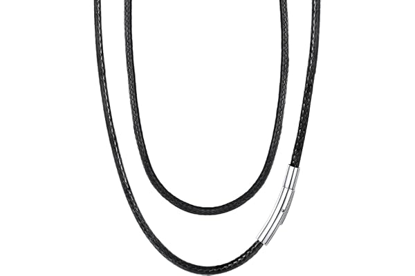 FaithHeart 2mm/3mm Noir Cordon Cuir pour Pendentif Homme Femme, 40/45/50/55/65/70/75 cm, Collier Cuir Fermoir Acier Inoxydable Waterproof Rope Chain Necklace