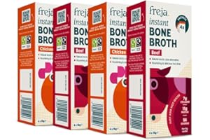 Freja Best of Instant Bone Broth | Beef & Chicken | 100% Natural | Rich in Collagen, Protein & Amino Acids | Dairy & Gluten Free, 4 boxes (4 x 15g Sachets Per Box)