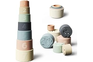 Moonkie Baby Stacking Cups Toy, zabawna edukacja układa kubka silikonowa zabawka dźwiękowa (Fine Day)