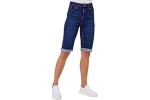 Roman Originals Denim Shorts for Women UK - Ladies Knee Length Stretch Jean Cropped Jeggings Turn Up Hem Cut Off Summer High Waisted Smart Fitted Lightweight Casual Holiday