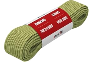 BROTREE Paracorde 4mm 9 Brins Corde en 100% Nylon (15m, 30m, 50m) Type III Corde Parachute pour Survie, Extérieur, Bricolage - 280kg Charge de Rupture (Guacamole Sacré, 15m)