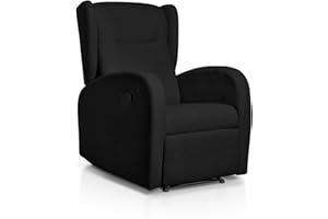 SUEÑOS ZZZ Sillón Relax orejero Home reclinable con Pared Cero tapizado en Tela Antimanchas Tela Negro