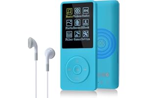 COVVY 8GB Reproductores de música portátiles mp3 de, Soporte para Tarjetas de Memoria SD de hasta 64 GB, Calidad de Sonido sin pérdida, Soporte para música/Video/Radio/grabación(8G,Azul Claro)