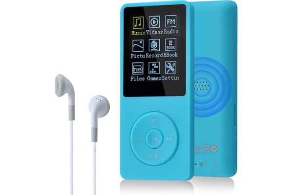 COVVY 8 Go/16 Go Lecteur de Musique MP3 Portable, Prend en Charge jusqu'à 64 Go de Carte mémoire SD, Son sans Perte, Lecteur MP3 HiFi, Musique/vidéo/Enregistrement Vocal/Radio FM (8G,Bleu Clair)