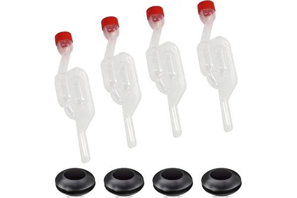 4 stycken jäsrör, jäsningsset, jäsrör jäsningsbitssats, jäspunt med pluggar, Airlock jäsrör bubblare, 4 svarta luftventilsavfall, för vinballonger, ren juicejäsning, ölbryggning, vin