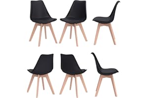 sinlikon Lot de 6 chaises de salle à manger scandinaves, ergonomiques, pieds en bois massif et coussin en mousse souple, noir