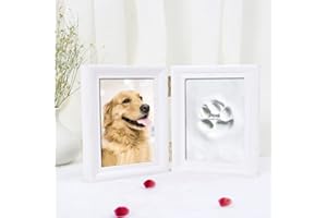 LEcylankEr Pfotenabdruck Set Hund Katze Hundepfoten Abdruck Holz Bilderrahmen 3D Gipsabdruck Pet Pawprints Bilderrahmen und Abdruck Set (Weiß)