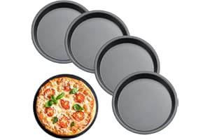 NOASR XZEIT 4 PCS Molde para Quiche de Acero Carbono Moldes para Tarta Antiadherentes Moldes de Repostería Redondos Bandeja de Pizza Antiadherente Bandeja Redonda para Horno para Bizcocho Tartaleta Pizza(6i