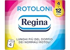 Regina Rotoloni - 4 Maxi Rotoli di Carta Igienica, 500 Fogli a 2 Veli, Lunghi Più del Doppio dei Normali Rotoli, Confezione 50% in Plastica Riciclata, Carta 100% Certificata FSC