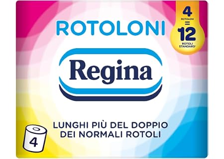 Regina Rotoloni, 4 Maxi Rotoli di Carta Igienica a 2 Veli | 500 Fogli, Lunghi Più del Doppio dei Normali Rotoli, Confezione 50% in…