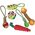Pet Needs Combo of 6 Cute Woven Ringing Ball Cotton Rope Carrot Dumbbell Tug Toys for Small Puppy/Pets- (Multi Color)
