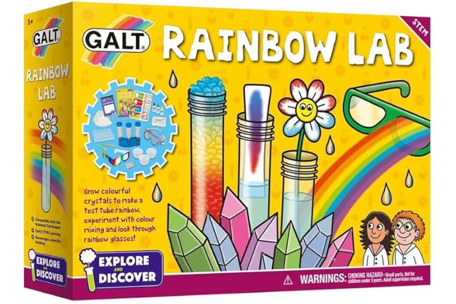 Galt Rainbow Lab - Explore & Discover Childrens Science Kit - 12 Science Experiments for Kids, Colourful Crystals - STEM Toys & National Curriculum Compatible - Gifts for Boys & Girls Ages 5 P