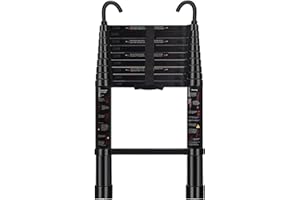 ACROHOME Telescopic Ladders 2.9m/9.5ft Telescoping Ladder with Hooks Multi-Purpose Aluminum Extension Ladder for Household and Outdoor Working, 330lb Capacity, Black