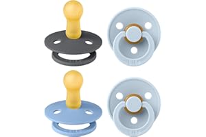 Chupete BIBS Colour, paquete de 4, chupete sin BPA, Tetina redonda. Látex natural, Fabricado en Dinamarca/UE. 6-18 meses (paquete de 2), Baby Blue Colours