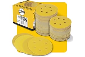 TPMAX 100PCS 150mm 6 inch 6 Hole Sanding Discs Sandpaper Mixed Grits - Premium Gold Round Hook and Loop for Random Orbital Sander (60, 80, 120, 220, 320 Grit Variety Pack)