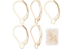 SUNNYCLUE 1boîte 60pièces Boucles d'oreilles à Levier en Plaqué Or 24K Crochets de Boucles d'oreilles Français CouleurOr pour la Fabrication de Bijoux Femmes Adultes 17x10mm