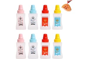 PYRUVAE 8 stycken minisåsflaskor-set 23 ml liten ketchup flaska & dressing behållare för bentolåda, på resan, picknick och BBQ återanvändbara klämflaskor för barn och vuxna (4 färger)