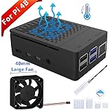 GeeekPi Boîtier pour Raspberry Pi 4 Model B, Raspberry Pi 4 Boîtier avec Ventilateur 40X40X10mm et 4pcs Raspberry Pi 4 Dissipateurs pour Raspberry Pi 4 Model B (Noir)