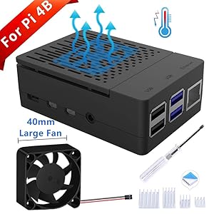 GeeekPi Boîtier pour Raspberry Pi 4 Model B, Raspberry Pi 4 Boîtier avec Ventilateur 40X40X10mm et 4pcs Raspberry Pi 4 Dissipateurs pour Raspberry Pi 4 Model B (Noir)