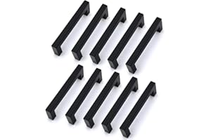 Drenky Tiradores Armarios, Tiradores Cajones de Acero Inoxidable 96 mm Centros de orificio 10 piezas Negros Manijas de Muebles con Tornillos para Cocina