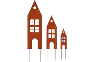 Augesak Decorazione da giardino ruggine,3 pezzi casette da giardino in metallo,decorazione da giardino ruggine