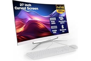 DREAMFYRE All-in-One PC with 27-Inch Curved Display, Celeron N100 (Up to 3.4GHz), 16GB RAM, 512GB SSD, Dual Band WiFi, Bluetooth 4.0, USB 2.0*2, USB 3.0*4, LAN*1, HDMI*1, Audio*1, VGA*1 - Complete with
