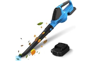 HOMBASING Souffleurs de Feuilles, 21V Souffleur Batterie avec 5 Vitesses Réglables, Vitesse d'air Maximale Réglable 220 KM/H avec Batteries et Chargeur, pour Nettoyage Les Feuilles et la Poussière du Jardin